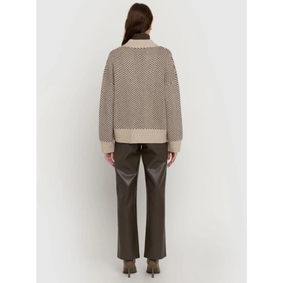 OAK + FORT Herringbone Cardigan Oversized Chunky Knit Sweater Chocolate Brown - Picture 4 of 13